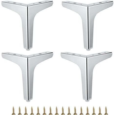 PA Lot De 4 Pieds Meuble Métal Moderne Pour Canapé Chaise Table Armoire Commode Lit Angle Robuste Argent 15 2 Cm (1/4)