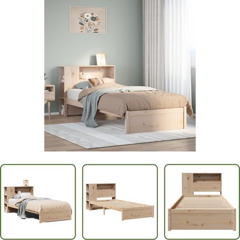 Sommier à lattes - Lit bibliothèque sans matelas 75x190 cm bois de pin massif (1/5)