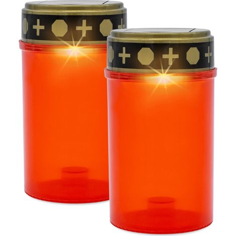 LED Solar Grablicht mit Flacker Effekt 2er Set - rot - Künstliche Grabkerze warm weiß mit Erdspieß - Gedenkkerze Trauerkerze Grablaterne Friedhofskerze Grab Dekoration solarbetrieben wetterfest