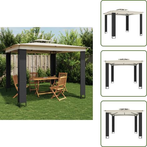Pavillon mit Doppeldach Creme 2,94x2,94 m Stahl - Pavillon - Pavillons - Gartenpavillon - Outdoor Pavillon