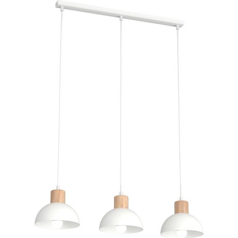 Lampada a sospensione Seco in acciaio bianco opaco e legno (1/5)