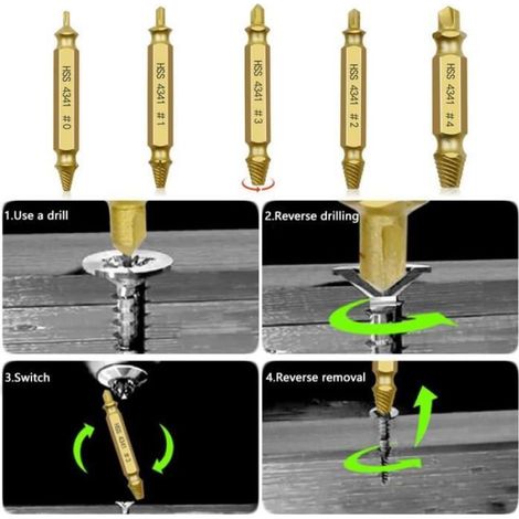 Extracteurs De Vis Kit 6pcs Damaged Screw Remover Endommagé Vis Extracteurs à Tête Extracteur De Vis Endommagées Et Extracteur (1/4)
