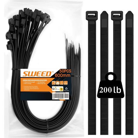 600mm Riselant Grand, Grand Serre Cable Noir Durable, 50pcs Collier De Serrage large Fort, Serflex Cable Souple, Usage en Exterieur et Interieur ou Jardinage (1/5)