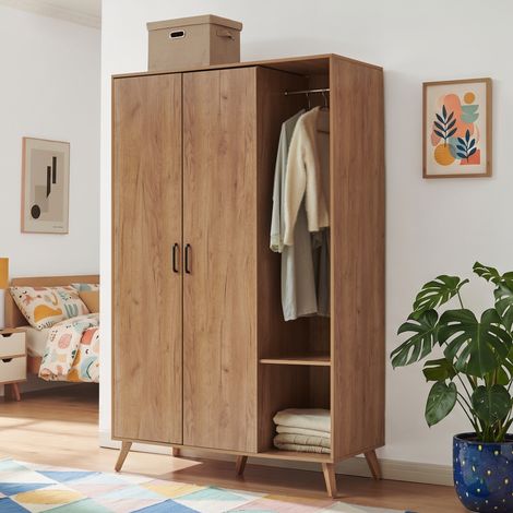 Armadio Guardaroba Norg con 2 Ante e 5 Scomparti 191x120x52 cm - Effetto Rovere [en.casa] (1/5)