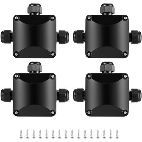 BUNTHAUS 4 Pièces Boîte de Jonction IP68, Connecteur Étanche 3 Voies Connecteurs Boîtier Électrique Extérieur, Boite Raccord Electrique Etanche - Ø 5.5mm-10 mm/Noir (1/5)