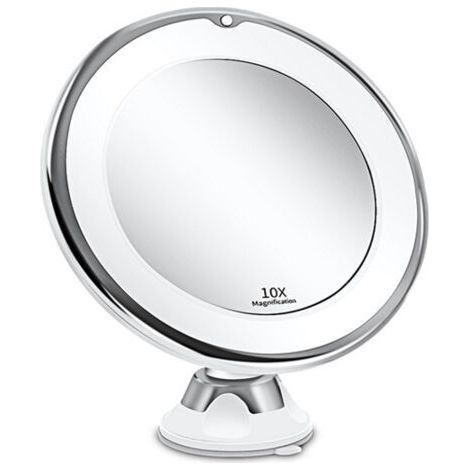 Miroir Grossissant 10x Lumineux, Ventouse Forte sans Fil Ajustable à 360° pour Salle de Bain, Voyage (1/5)