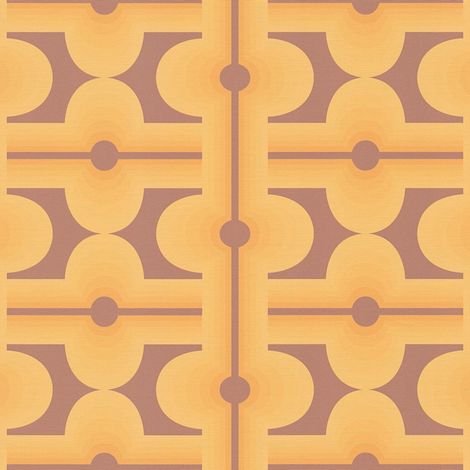 Empapelado estilo retro Profhome 395334 papel pintado vinílico estampado en caliente tejido non tejido ligeramente texturado con figuras geométricas mate naranja marrón amarillo azafrán pardo rojo 4,5