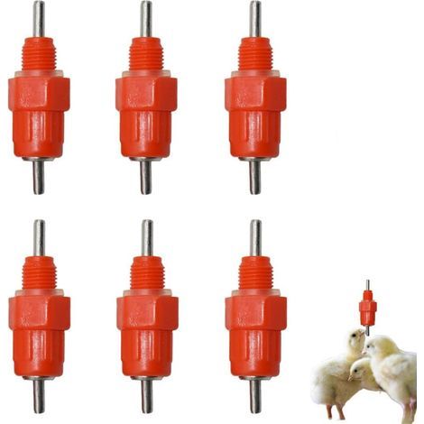 Abreuvoir automatique pour poules – Lot de 6 tétines en plastique et acier inoxydable – Facile à nettoyer – 360° d'accès à l'eau (1/5)