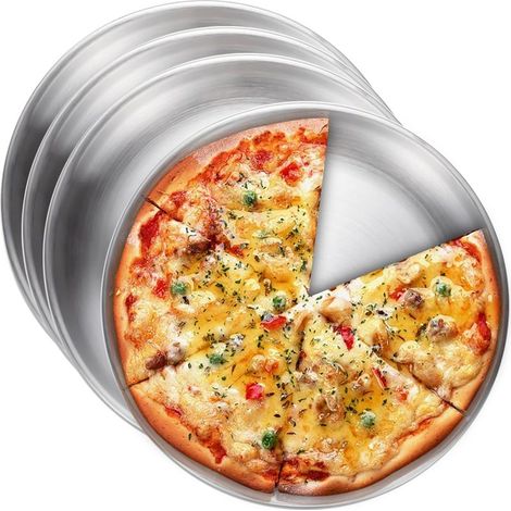Lot de 4 plaques à pizza rondes en acier inoxydable - 30 cm - Classique - Pour pizza - Passe au lave-vaisselle - Argent (1/5)