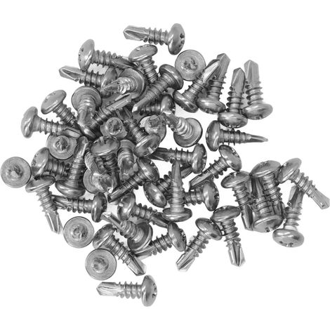 Vis à métaux autotaraudeuses M4,2 x 13 mm, lot de 200, tête fraisée ronde, acier inoxydable 410, vis à bois autoforeuses à pointe perceuse, pour fixation rapide. (1/5)