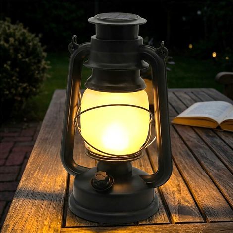 Solar Vintage Sturmlaterne schwarz zum Hängen oder Stellen - 24 x 15 cm - Retro LED Laterne in Petroleumlampe Design