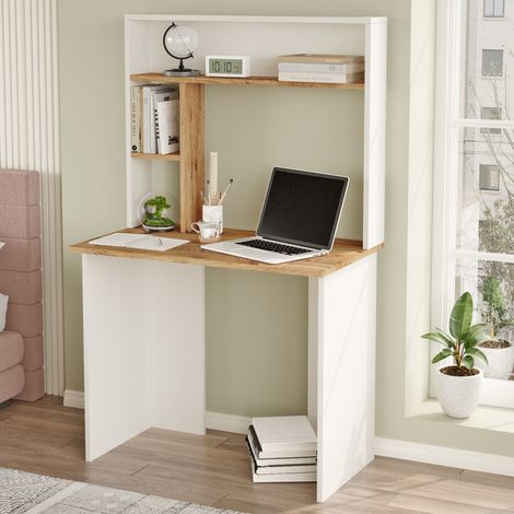 Schreibtisch Nicotera, 3 Ablagen, 4 Fächer, Platte Braun, 90x52x149h cm Braune Eiche Knoten (1/4)