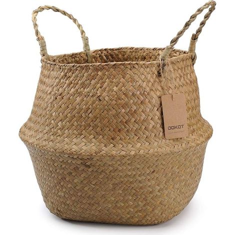 Panier de Ventre Jonc de Mer Rangement Naturel Panier Osier Corbeille à Linge Grand Stockage Panier de Plantes D'intérieur (1/5)