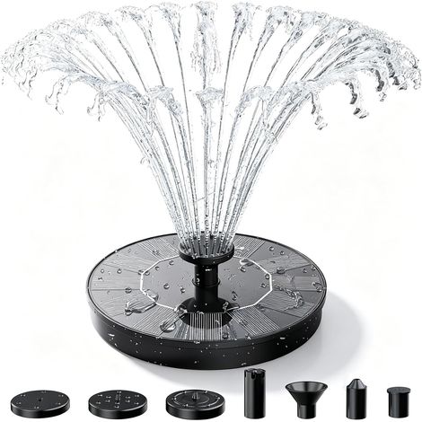 Pompe de fontaine solaire avec 6 buses, fontaine solaire pour bain d'oiseaux 2026 pour jardin, étang, piscine, aquarium, cour et extérieur (1/5)