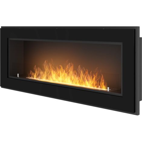 Cheminée bioéthanol encastrable 1200mm – Acier peint noir – Brûleur inox 80cm – Puissance 6 kW/h – Verre trempé 4mm