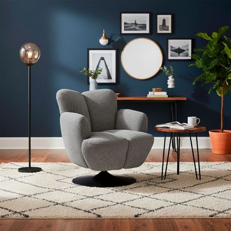 Fauteuil design rotatif 78x85x88 cm en tissu gris - LUNYS (1/5)