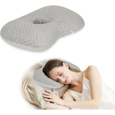 Coussin pour oreilles avec housse amovible et lavable en machine, coussin en forme de donut pour soulager la pression, idéal pour les personnes dormant sur le côté et ayant des piercings aux oreilles, (1/5)