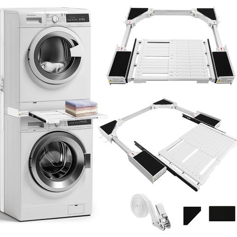 kit intermédiaire avec porte-serviettes extensible,Cadre intermédiaire avec corde à linge, cadre de connexion universel pour machine à laver, sèche-linge, taille réglable (1/5)