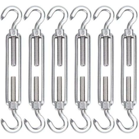M5 Tendeur Cable Acier Inoxydable, Lot de 6 Tendeur de Fil Crochet et Crochet Réglable Heavy Duty Tension Hook & Hook pour Corde Cable Fil à Linge, Grillagefor Sun Shade Installation