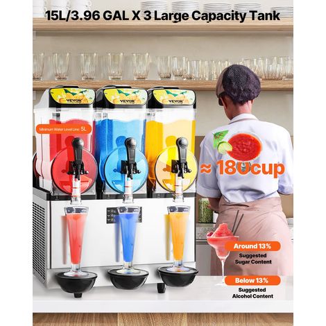 Machine à Granité avec 3 Réservoirs de 15 L, Machine à Boissons Glacées en Acier Inoxydable, Distributeur de Boissons Frappées Granitas Margarita Smoothie, pour Maison Restaurants Cafés Bars (1/5)
