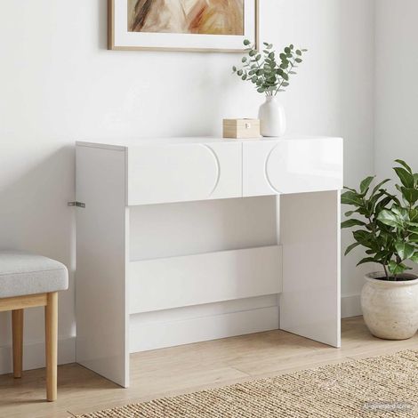 vidaXL Table console Blanc brillant 96,5 x 38 x 75 cm (1/5)