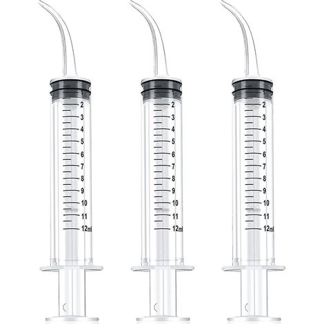 12-ml-Dentalspritze, graduierte Einweg-Dentalspülspritze, Mundspülspritze mit gebogener Spitze zur Reinigung und Zahnpflege (3 Stück) (1/5)