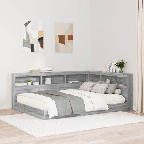 Cama con estantería Gris Sonoma 160x200 cm en madera vidaXL (1/5)