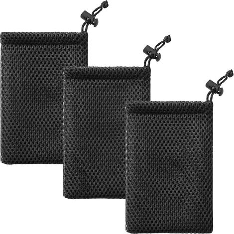 3 bolsas portátiles de malla de nailon negro con cordón para teléfono (1/5)