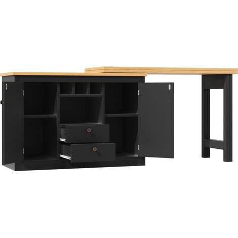 Tavolo bar allungabile con contenitore in MDF nero, 120-180 cm, 40 x 76 cm, MODENUIT (1/5)