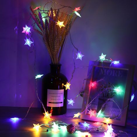 Guirlande lumineuse LED avec boîtier à piles, guirlande en forme d'étoile, guirlande décorative à piles, 10 mètres de long, 80 LED - multicolores - étoiles (1/4)