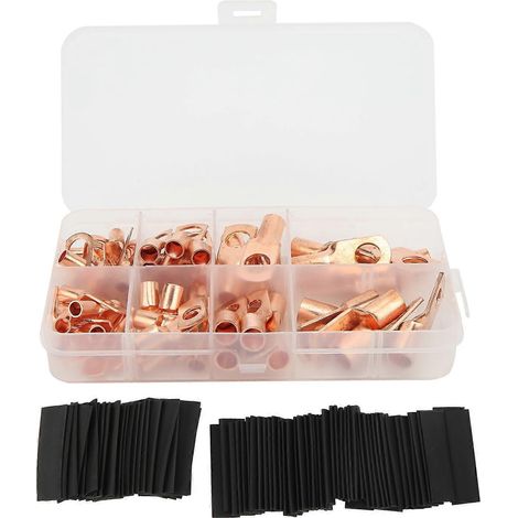 Kit de 140 pièces comprenant cosses de câble et gaine thermorétractable, conception fermée, borniers en cuivre épais avec isolation thermique (1/4)
