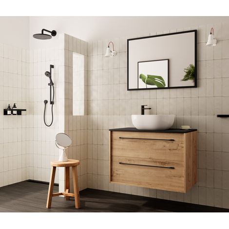 BATHME LENNOX Conjunto Mueble de Baño Completo con Encimera Roble Ostippo Ebony - Medida: 60 cm - ref: B20001