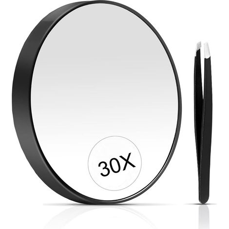 Miroir de maquillage portable – Miroir grossissant avec ventouse – Noir - grossissement 30x (1/5)