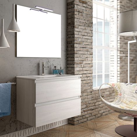 Meuble de salle de bain 60cm simple vasque - 2 tiroirs - hibernian (bois blanchi) - BALEA (1/5)