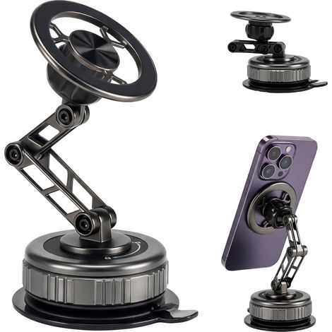 Support Téléphone Voiture Magnetique, Pliable & Pivotant à 360°, Support Téléphone Voiture Ventouse pour Tableau de Bord et Pare-Brise, Anneau Magnétique Inclus, Compatible iPhone et Android (1/5)