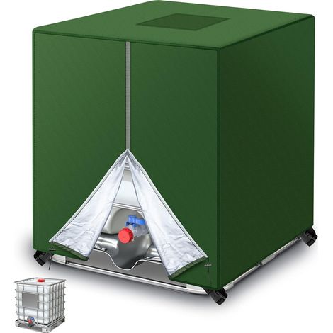 Lona para tanque de 1000 L, lona de protección solar para tanque de agua de lluvia IBC, a prueba de polvo, resistente a los rayos UV, cubierta protectora, lona protectora verde (116 x 100 x 120 cm) (1/5)