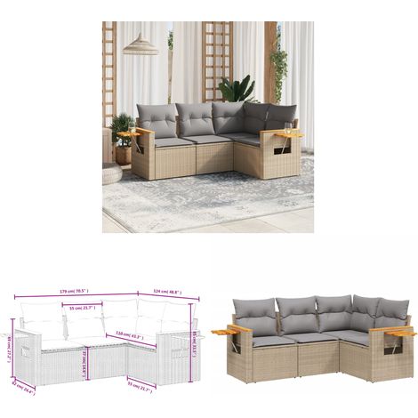 4-tlg. Garten-Sofagarnitur mit Kissen Beige Poly Rattan - Gartenmöbel - Esszimmergarnituren - Lounge Möbel - Outdoor Furniture - Rattan Sofa - Home & Living (1/3)