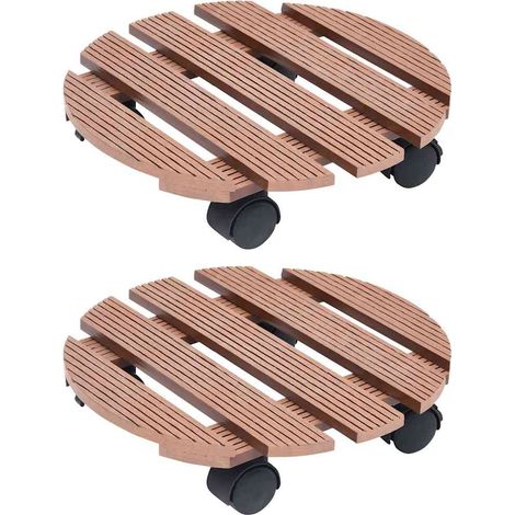 vidaXL Soporte con ruedas para plantas 2 unidades WPC marrón Ø30x7,5cm (1/4)