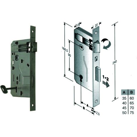 Serratura A Bussola Da Infilare Bordo Quadro Ferro Lucido - mm.40 bordo acciaio lucido