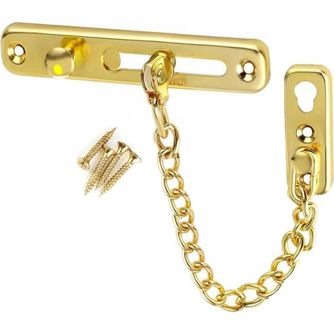 Chaîne de Porte de Sécurité acier inoxydable, Limiteur de Porte Étroit Serrure Verrou Portes Anti-Vol à Ressort, Chaîne de Sécurité de Protection, Verrou Coulissant pour Fenêtres Hôtels doré (1/5)
