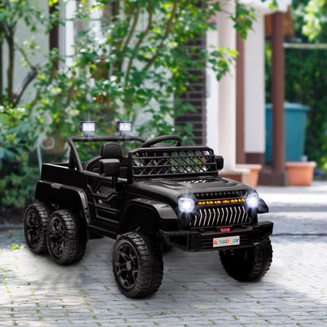 Macchinina elettrica per bambini, 2 motori da 12V, 3 velocità, rimorchio posteriore, 122L x 62,5W x 65H cm, nera