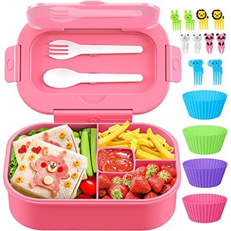 Boîte À Repas Bento - 4 Compartiments - 1300 ml - Étanche - Micro-ondes Lave-vaisselle Réfrigérateur - Sans BPA - Rose - 1 Pièce (1/5)