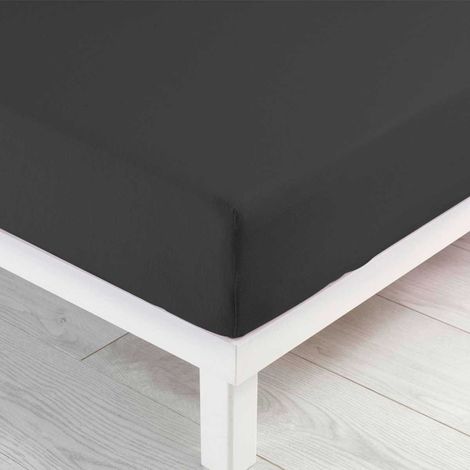 Paris Prix – Drap housse extensible 160x200 cm en coton – Doux et confortable – Design uni anthracite – Convient matelas 150x190 cm (1/2)
