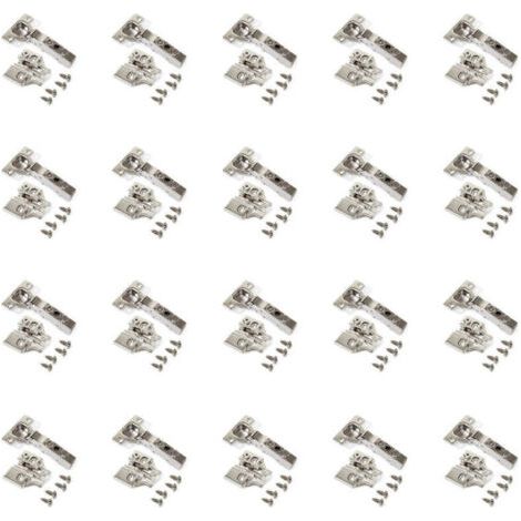 FENOPLASTICAEmuca Lot de 20 charnières droites X91 à fermeture amortie avec embases à visser, Hauteur 0, Acier, Nickelé (1/4)