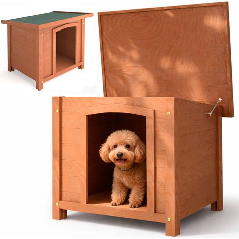 Casetta per Cani S Esterno in Legno Tetto Apribile Cuccia per Animali Domestici