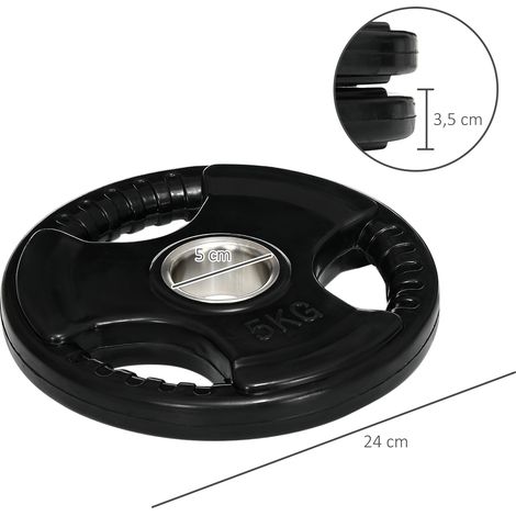 Hantelscheibe, 2er-Set, 5 kg pro Scheibe, drei Griffe, bodenschonender Gummimantel, Metall (1/5)