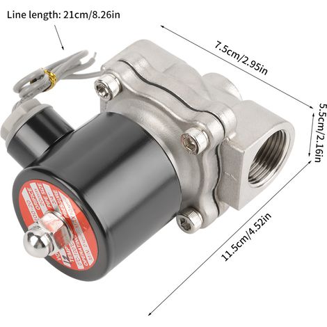 Électrovanne 12 V G3/4" en acier inoxydable 304, normalement fermée, 2 positions, 2 voies