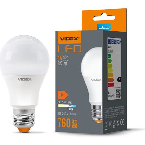 Lampadina LED A60 E27 8W 760lm 6000K fredda opalina Videx (1/3)
