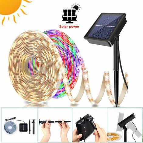 VURAHOME - Ruban LED Solaire Extérieur, Ruban LED Solaire 5M 150LED, Guirlande Solaire Extérieure Étanche pour Vitrine de Jardin Familial Noël avec Mariage Blanc Chaud (1/5)