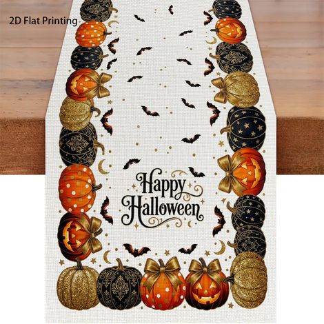 Chemin de table Halloween en polyester avec motif crâne et chauve-souris - Nappe pour salon, cuisine ou table basse - 180 x 30 cm (Polyester) - Lot de 2